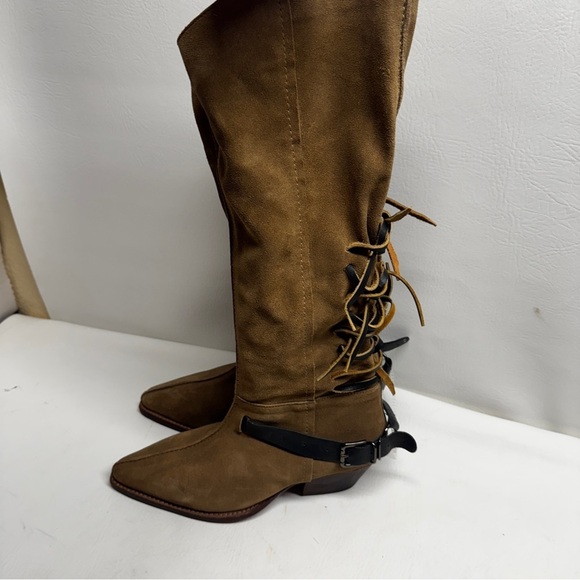 Free people Brown boots back lace sway low boots military taupe size 9.5 - Picture 2 of 16